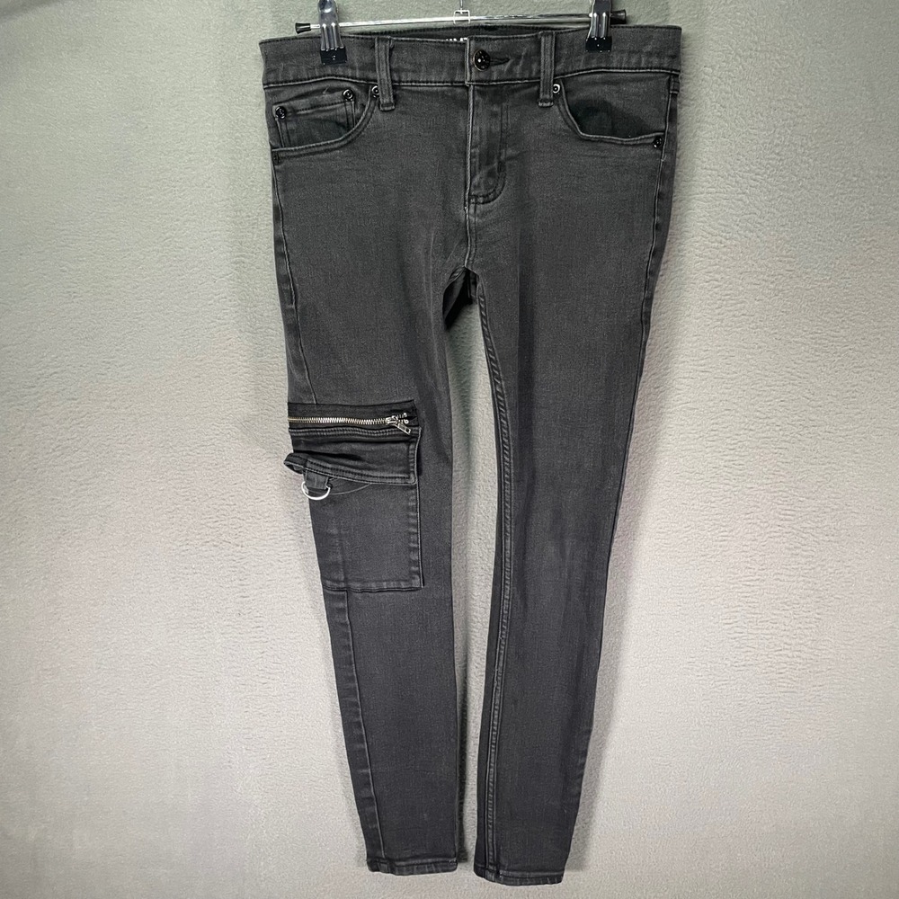 Hot Topic Stinger Jeans Mens 30x30 Black Skinny Cargo Zipper Punk Y2K